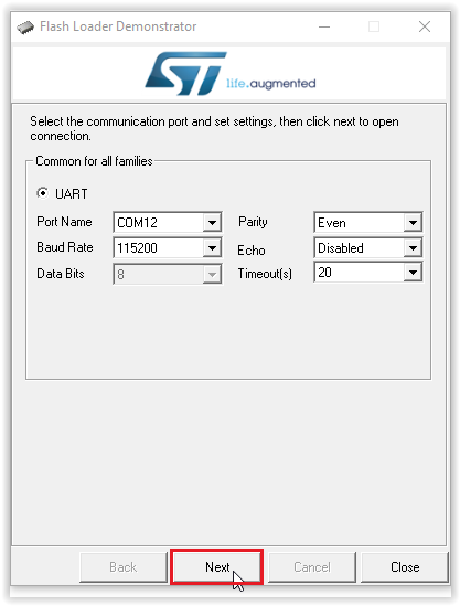 Flash loader settings