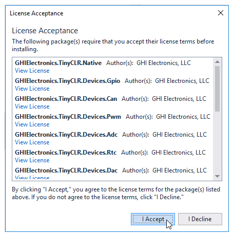 Accept Agreement for NuGet