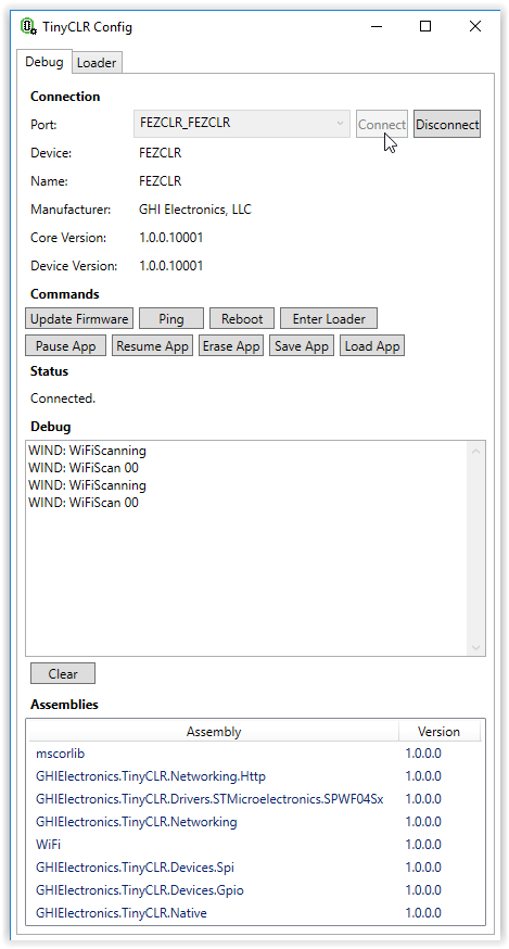 Debug screen
