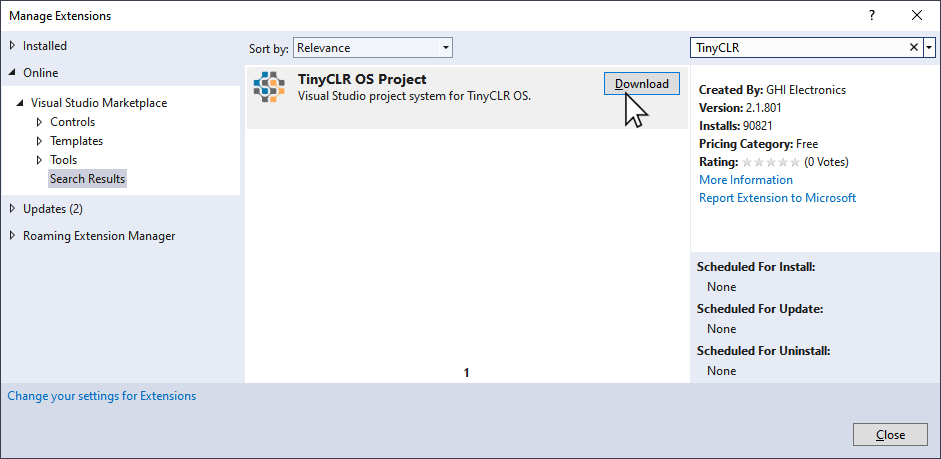 Install TinyCLR Extension